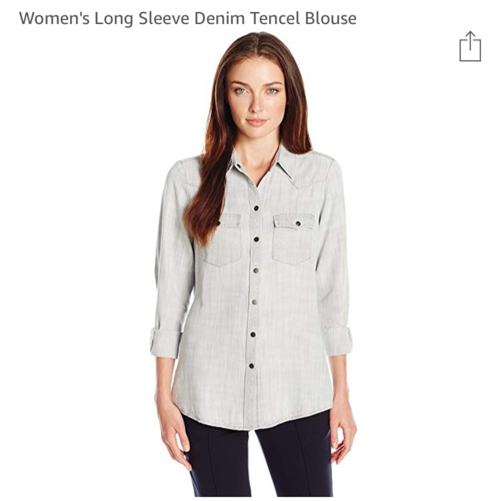 Foxcroft light grey denim tencel button down shirt